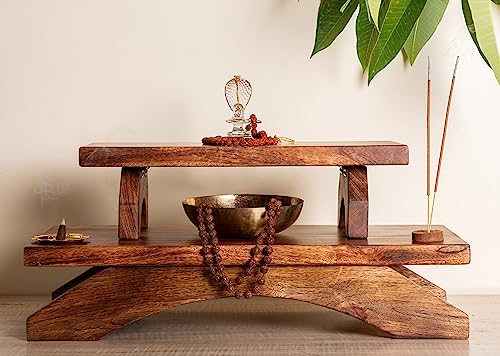M O O R I I Meditation Altar Table - 21 x 10 Inch Handcrafted Foldable Pooja Table - Meditation Alter Table for Spiritual Activities - Low Meditation Table Shrine for Relaxation, Prayer