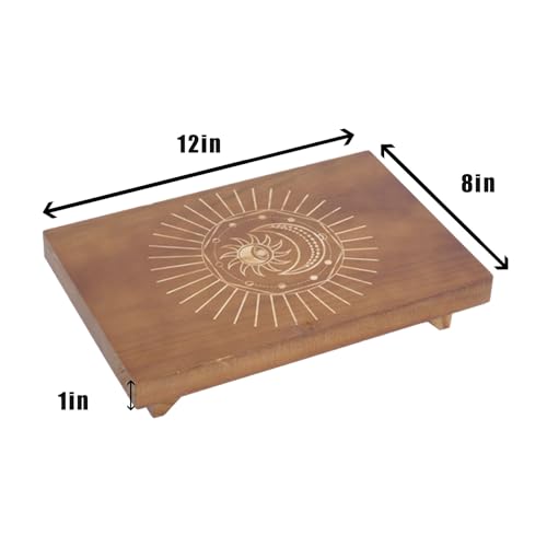 lesolar Altar Table - 12 × 8 inches Meditation Table, Natural Pine Small Meditation Furniture, Witch Altar, Buddhist Altar, Wiccan Alter Table (Sun)