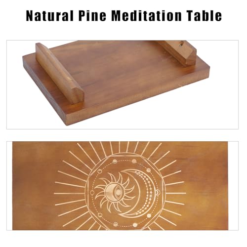 lesolar Altar Table - 12 × 8 inches Meditation Table, Natural Pine Small Meditation Furniture, Witch Altar, Buddhist Altar, Wiccan Alter Table (Sun)