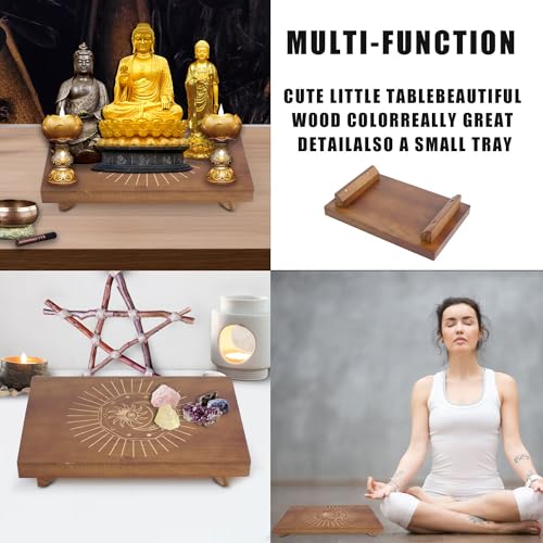 lesolar Altar Table - 12 × 8 inches Meditation Table, Natural Pine Small Meditation Furniture, Witch Altar, Buddhist Altar, Wiccan Alter Table (Sun)