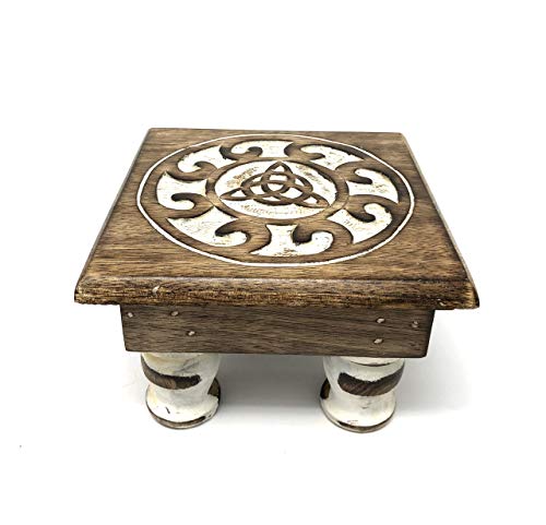 Wooden Altar Table for Wiccan, Pagan, and Meditation Practices (Triquetra)
