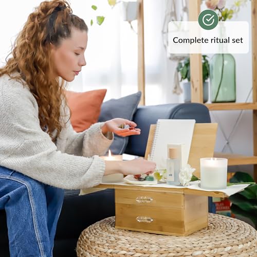 Altar Kit | Full Set with Healing Crystals, Candles, Cloth, and More for Mindful Souls | Travel Meditation Table Altar | Chakra Healing Stones | Witchcraft Altar Supplies | Wiccan Altar Kit