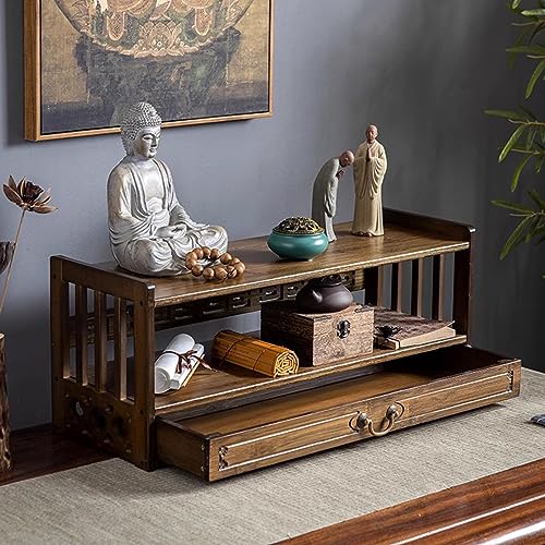 SUZEPER Bamboo Altar Meditation Table, Spiritual Altar Table with Drawer Storage,Prayers Divination Worship Personal Spiritual Space Relax Buddhist Table Tea Table(2-Layer 16.5in(42cm), Walnut)