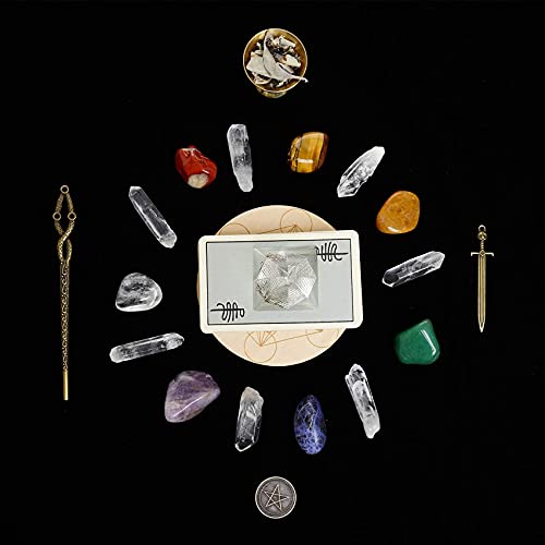 Crystals and Healing Stones Set, Healing Crystals Kit with 7 Chakra Stones, Tarot Cloth, Sage for Meditation/Spiritual Healing/Smudging