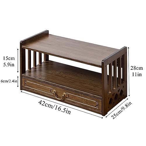 SUZEPER Bamboo Altar Meditation Table, Spiritual Altar Table with Drawer Storage,Prayers Divination Worship Personal Spiritual Space Relax Buddhist Table Tea Table(2-Layer 16.5in(42cm), Walnut)