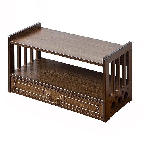 SUZEPER Bamboo Altar Meditation Table, Spiritual Altar Table with Drawer Storage,Prayers Divination Worship Personal Spiritual Space Relax Buddhist Table Tea Table(2-Layer 16.5in(42cm), Walnut)