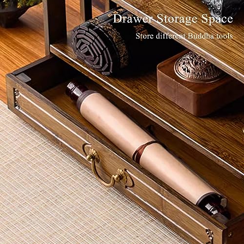 SUZEPER Bamboo Altar Meditation Table, Spiritual Altar Table with Drawer Storage,Prayers Divination Worship Personal Spiritual Space Relax Buddhist Table Tea Table(2-Layer 16.5in(42cm), Walnut)