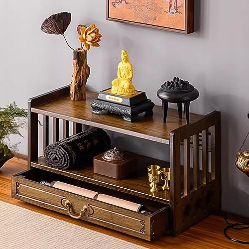 SUZEPER Bamboo Altar Meditation Table, Spiritual Altar Table with Drawer Storage,Prayers Divination Worship Personal Spiritual Space Relax Buddhist Table Tea Table(2-Layer 16.5in(42cm), Walnut)