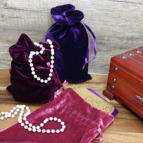 Set of 3 Velvet Tarot Rune Bags, Purple/Red/Wine.randn