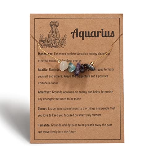 Aquarius Zodiac Necklace with Raw Crystals for Women