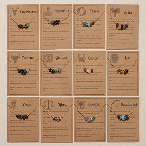 Aquarius Zodiac Necklace with Raw Crystals for Women