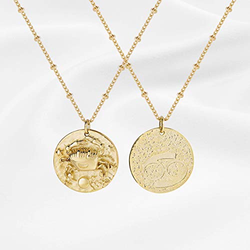 Zodiac Coin Embossed Necklace 12 Constellation Astrology Pendant