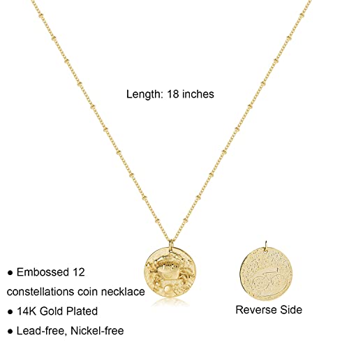 Zodiac Coin Embossed Necklace 12 Constellation Astrology Pendant