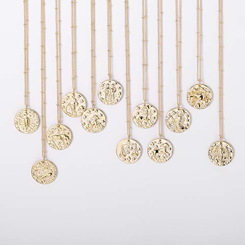 Zodiac Coin Embossed Necklace 12 Constellation Astrology Pendant