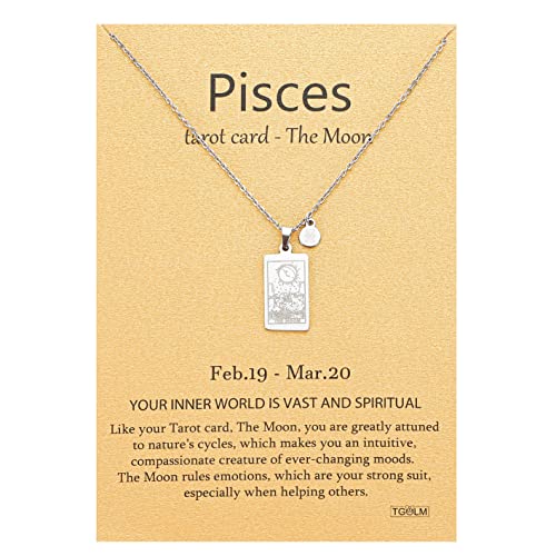 Pisces Moon Tarot Card Pendant Stainless Steel Necklace