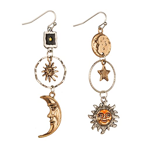 Mythology-inspired Sun, Moon, Star Dangle Earrings (Gold)