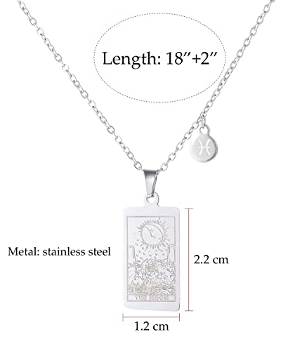 Pisces Moon Tarot Card Pendant Stainless Steel Necklace