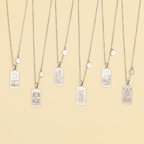 Pisces Moon Tarot Card Pendant Stainless Steel Necklace