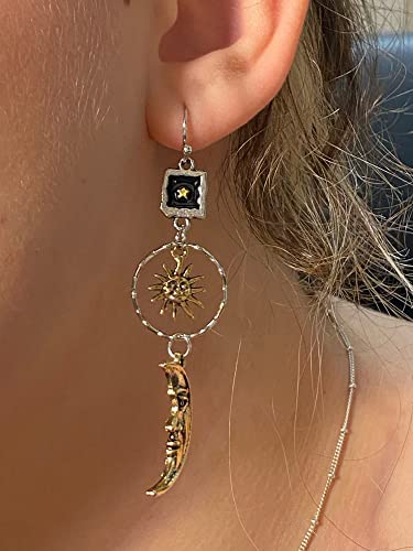 Mythology-inspired Sun, Moon, Star Dangle Earrings (Gold)