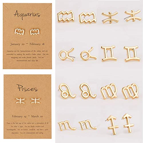 Zodiac Constellation Astrology 18K Gold Plated Stud Earrings