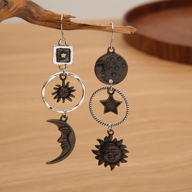 Mythology-inspired Sun, Moon, Star Dangle Earrings (Gold)