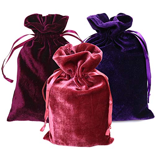 Set of 3 Velvet Tarot Rune Bags, Purple/Red/Wine.randn