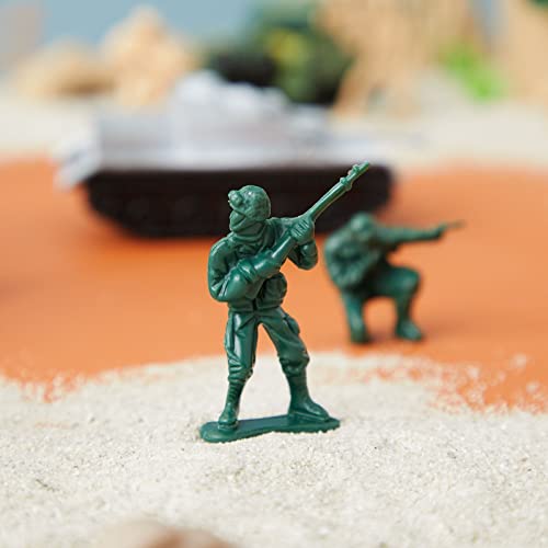 100-Pieces of Toy Army Men Action Figures for Boys in 2 Colors, War Soldiers Toys Play Set with 2 Flags and Forts, Vehicles, Barricades, and Battlefield Accessories
