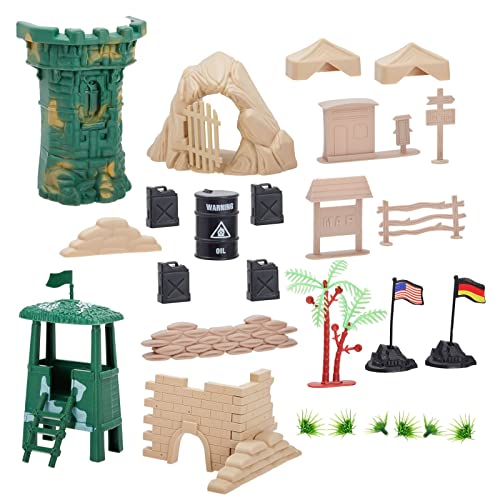 100-Pieces of Toy Army Men Action Figures for Boys in 2 Colors, War Soldiers Toys Play Set with 2 Flags and Forts, Vehicles, Barricades, and Battlefield Accessories
