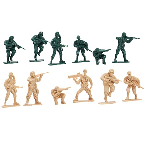 100-Pieces of Toy Army Men Action Figures for Boys in 2 Colors, War Soldiers Toys Play Set with 2 Flags and Forts, Vehicles, Barricades, and Battlefield Accessories