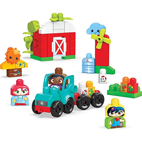 MEGA BLOKS Fisher-Price Toddler Building Blocks, Green Town Grow & Protect Farm With 51 Pieces, 3 Figures, Kids Age 1+ Years