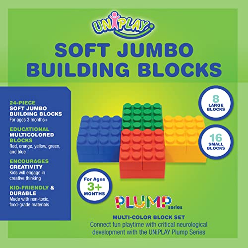 UNiPLAY Plump Soft Building Blocks — Jumbo Multicolor Stacking Blocks for Cognitive Development and Educational Games for Ages 3 Months and Up (24-Piece Set)