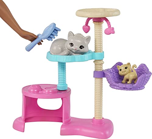 Barbie Kitty Condo Doll and Pets, Cat Tree Playset with 5 Kitten Figures & Accessories, Brunette Fashion Doll