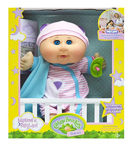 Cabbage Patch Kids 12.5" Naptime Babies - Bald/Blue Eye Girl Baby Doll (Pink Stripe Jumper Fashion)