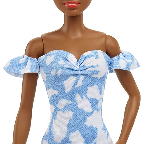 Bleached denim Barbie with black up-do