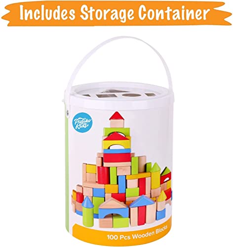 Pidoko Wooden Building Blocks for Toddlers -100pcs