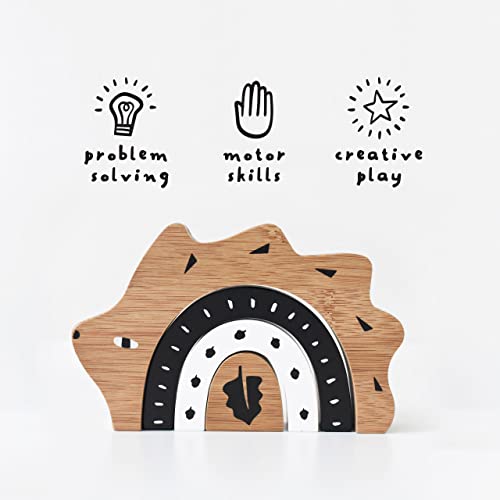 Wee Gallery Bamboo Nesting Hedgehog, Building and Stacking Blocks, Arc Stacker and Balance Toy for Child Motor Skills, Problem Solving, Play, and Nursery Decor (for Kids Age 18 Months and up)