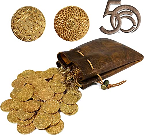 DND Fantasy Gold Coins & Pouch - 50 Pieces