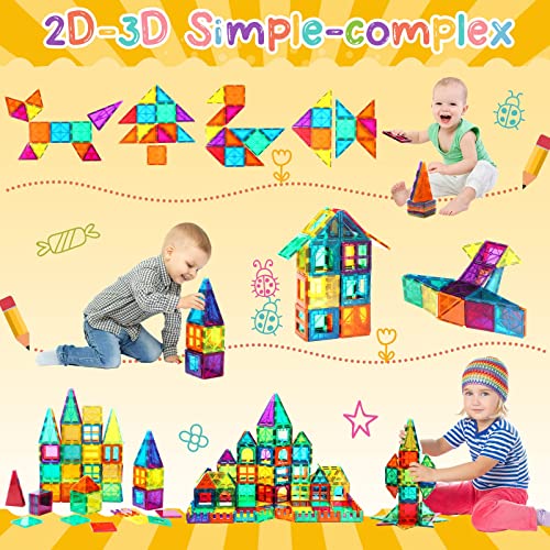 FNJO Magnetic Tiles, 100PCS Building Blocks, Magnets Building Set, STEM Toys Christmas Toy Gift for Kids Boys and Girls