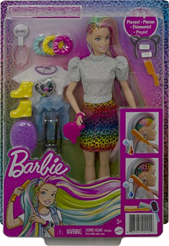 Rainbow hair Barbie with fashion accessories
