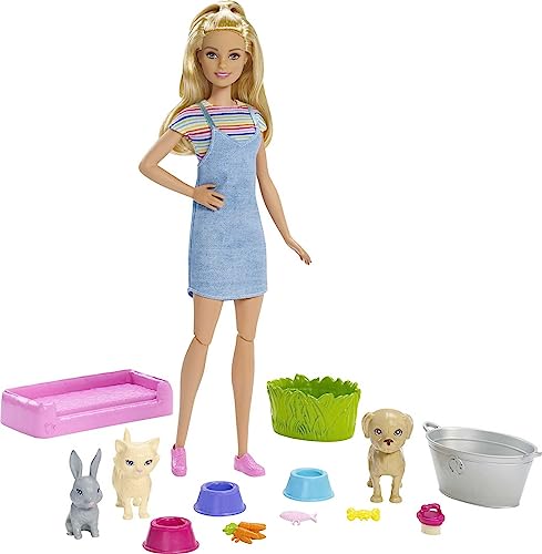 Barbie Doll & Playset with Washable Pets