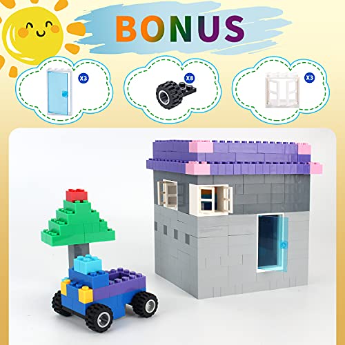 GARUNK 1500 Pcs Classic Bricks Building Toys, with Wheel, Tire, Axle, Door, Window, Storage Backpack, Building Blocks Compatible with All Major Brands Learning & Educational Toys Gift for Kids 3+ Year