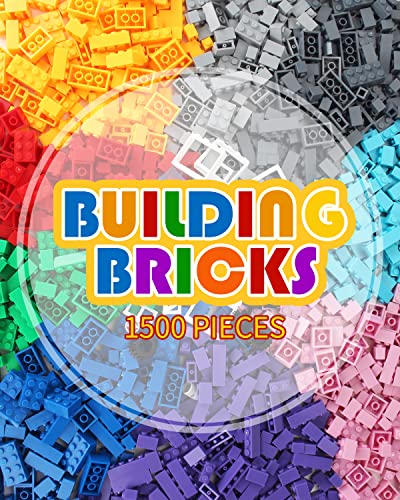 GARUNK 1500 Pcs Classic Bricks Building Toys, with Wheel, Tire, Axle, Door, Window, Storage Backpack, Building Blocks Compatible with All Major Brands Learning & Educational Toys Gift for Kids 3+ Year