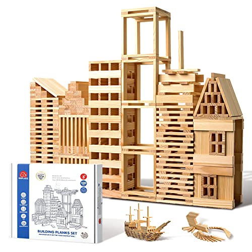 ICEKO KN 100pcs Classic Wooden Building Blocks Set,Solid STEM Building Toys for Kids, Preschool Learning Montessori Toys for Toddlers, Boys & Girls Birthday Gift (Log Color)
