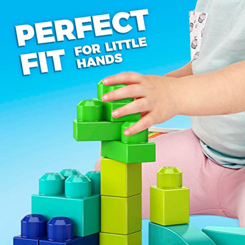 MEGA BLOKS Fisher Price Toddler Block Toys, Build N Play Bag with 60 Pieces and Storage Bag, Gift Ideas for Kids Age 1+ Years