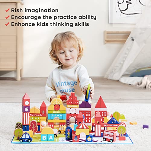 Wooden Building Blocks Set for Toddlers