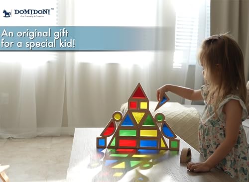 DomiDoni Wood Building Blocks Set - Montessori Toys Wooden Stacking Blocks for Toddlers Baby Boys and Girls - Preschool Shape Sorting and Stacking Wooden Toys Gifts for Kids