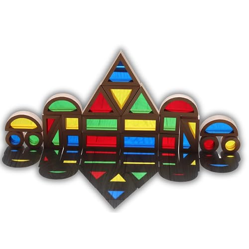 DomiDoni Wood Building Blocks Set - Montessori Toys Wooden Stacking Blocks for Toddlers Baby Boys and Girls - Preschool Shape Sorting and Stacking Wooden Toys Gifts for Kids