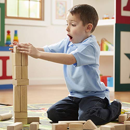 Melissa & Doug Standard Unit Solid-Wood Building Blocks With Wooden Storage Tray (60 pcs) - Classic Blocks For Toddlers Ages 3+