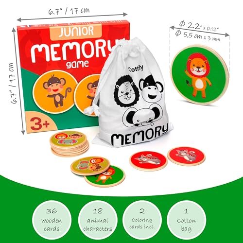 Wooden Toddler Memory Matching Game - 36 Animal Cards