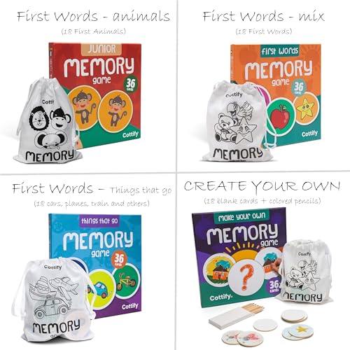 Wooden Toddler Memory Matching Game - 36 Animal Cards